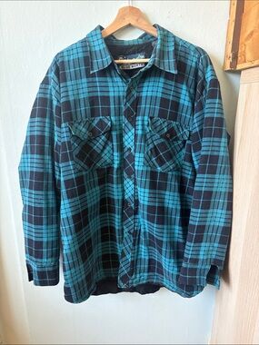 Men’s Teal & Black Plaid Flannel Jacket